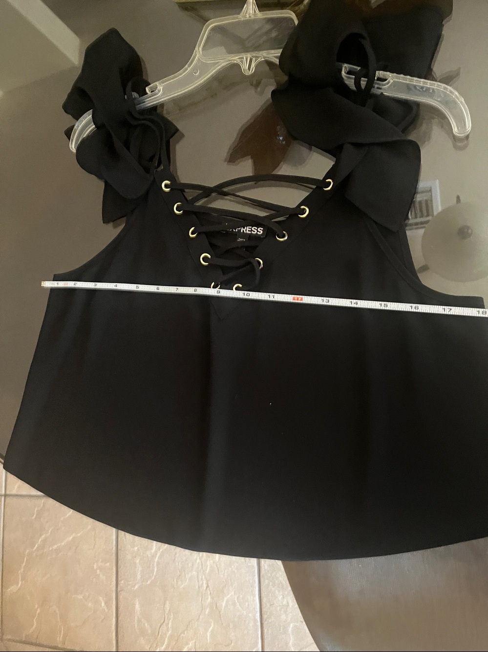Express Black Ruffle Cold-Shoulder Lace-Up Tank - Picture 5 of 5